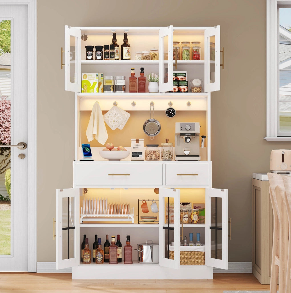 Credenza da cucina con 6 ante; 2 cassetti e LED controllati da app; bianca