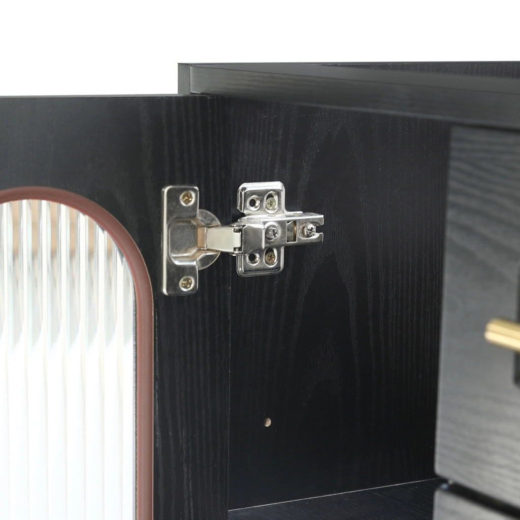 Mobile lavabo sospeso 76x46x55 cm in MDF nero con lavabo in ceramica e LED
