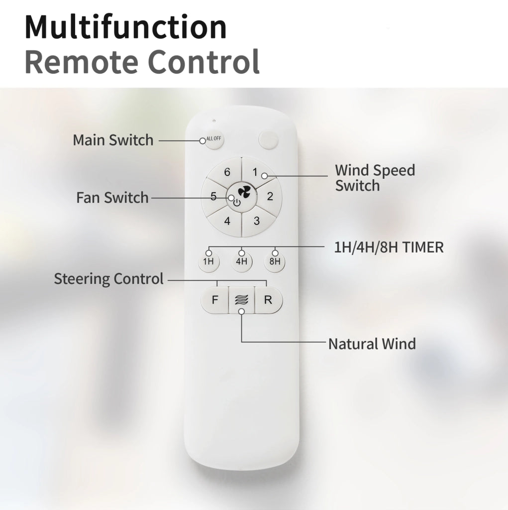 Ventilatore da soffitto 132 cm nero con motore DC reversibile e telecomando