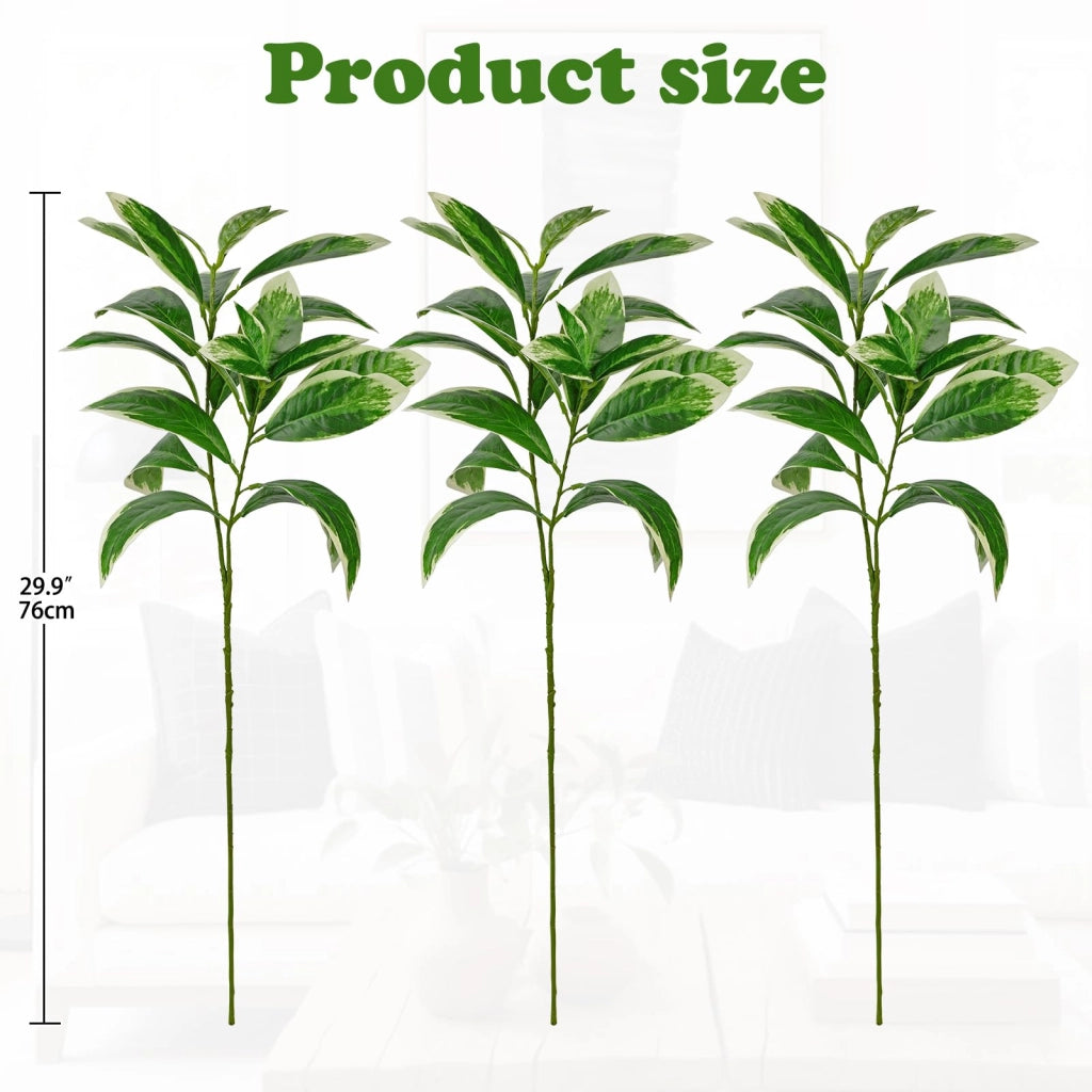 Rami di ficus artificiali, set da 3, 76 cm, verde artificiale realistico