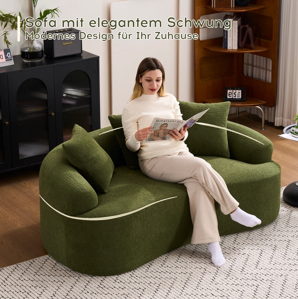 Divano 2 posti 153x94x63 cm in ciniglia verde, curvo, senza montaggio