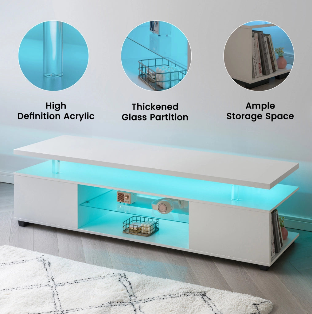 MOBILE PORTA TV con LED multicolore 143x52x17 cm bianco in MDF