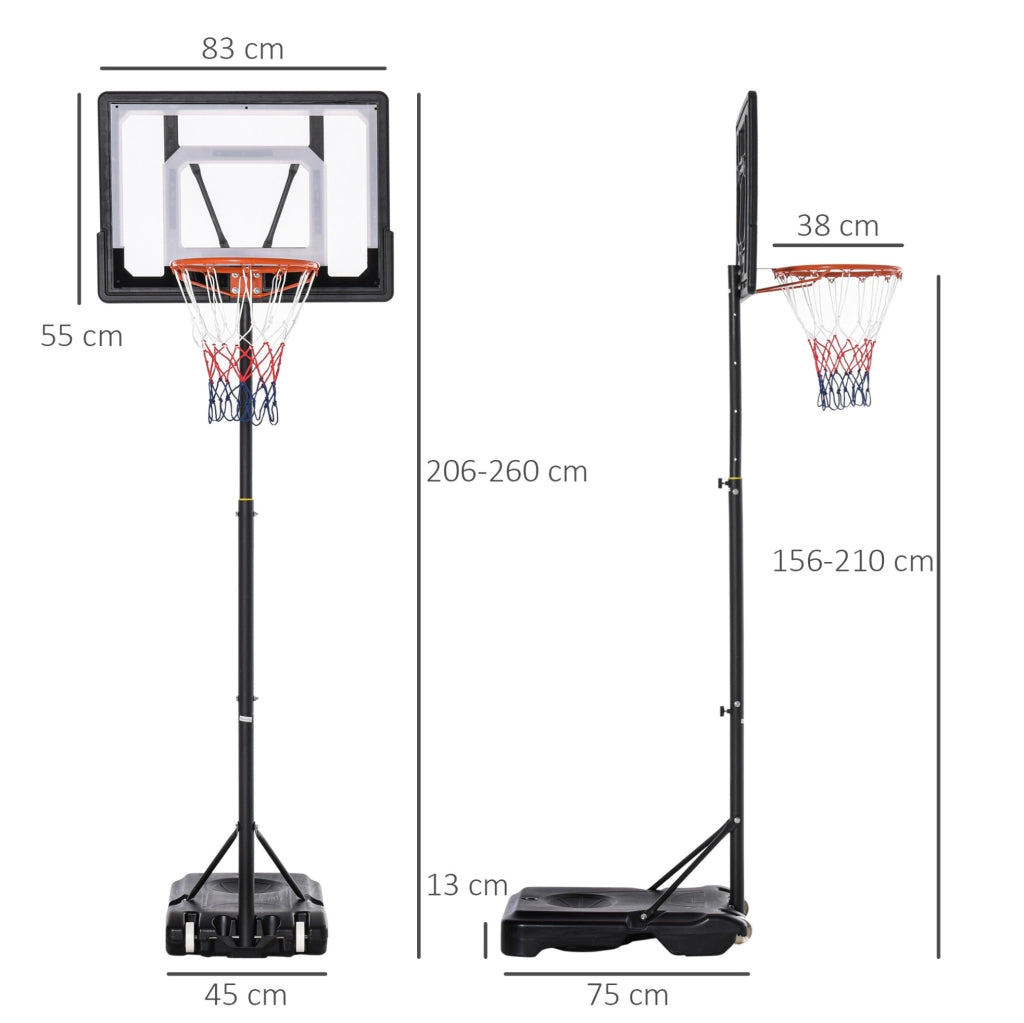 Canestro da basket regolabile per bambini 83 x 75 x 260 cm nero con ruote