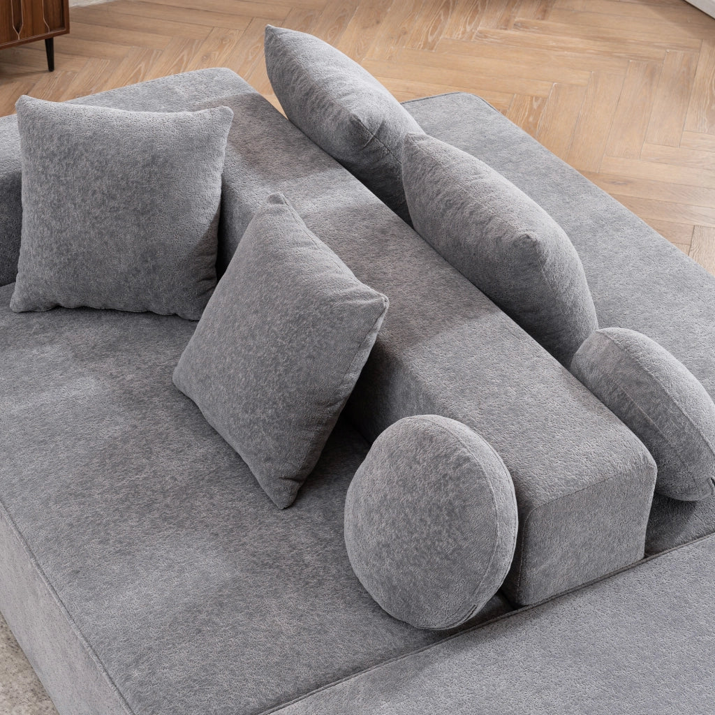 Divano letto modulare 263x171x66 cm; senza montaggio; con struttura in schiuma e cuscini; ciniglia grigia