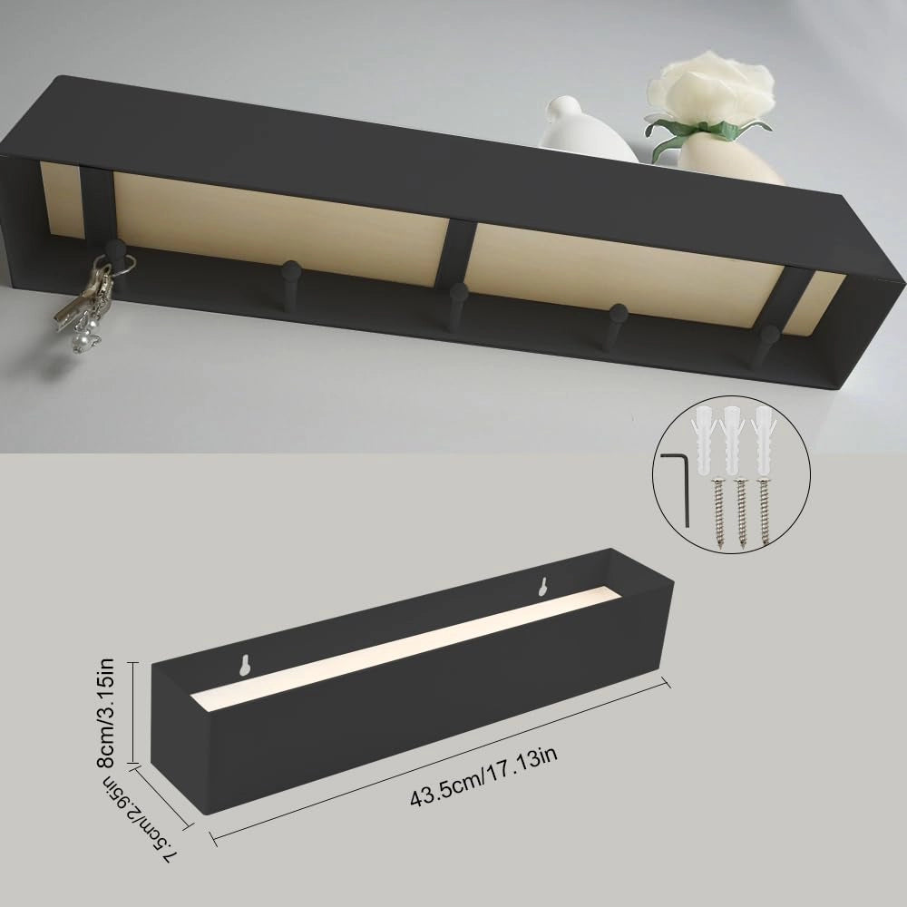 Portachiavi con vano portaoggetti, metallo, 43,5 cm, nero