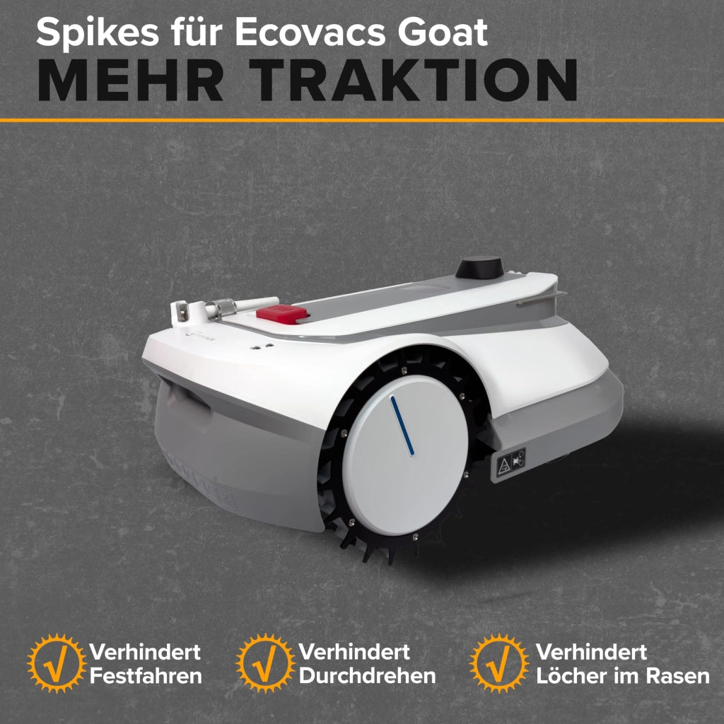 Punte per Ecovacs GOAT - Premium Black Line - rivestite nero - acciaio inox - viti Torx svasate - Ø 235 mm - aiuto alla trazione per robot rasaerba - Set completo (nero)