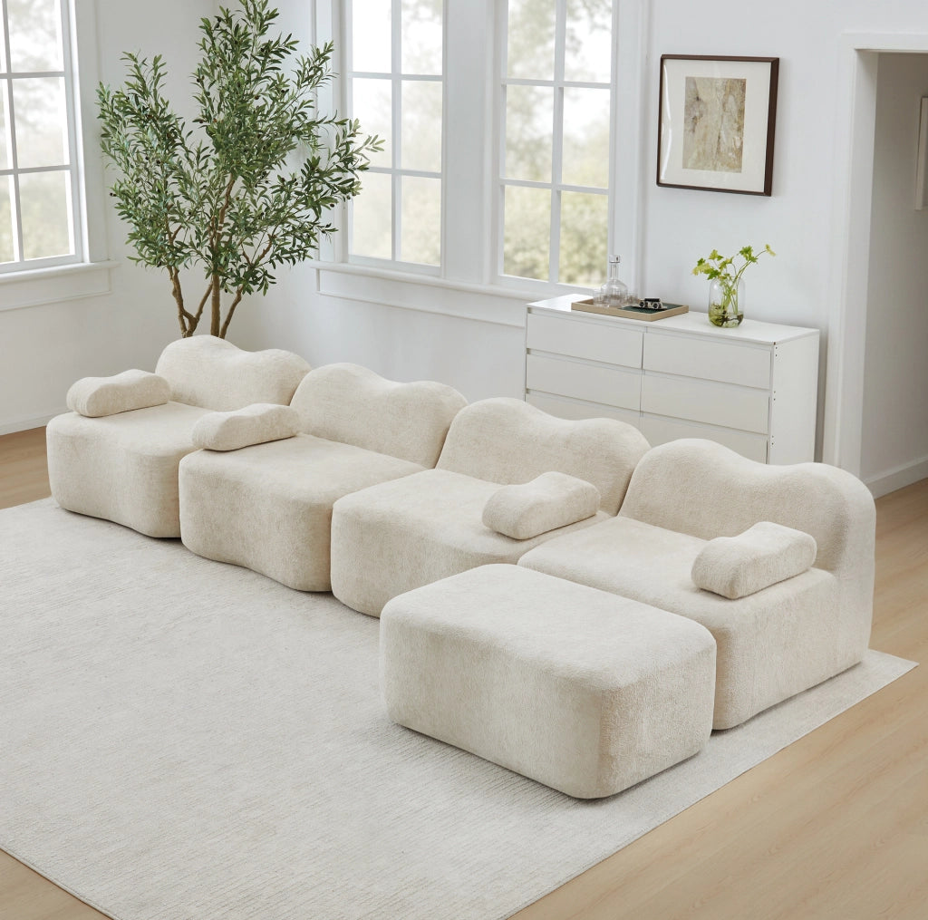 Divano modulare a U 384 x 167 x 70 cm beige, 4 posti, 2 ottomani, senza montaggio