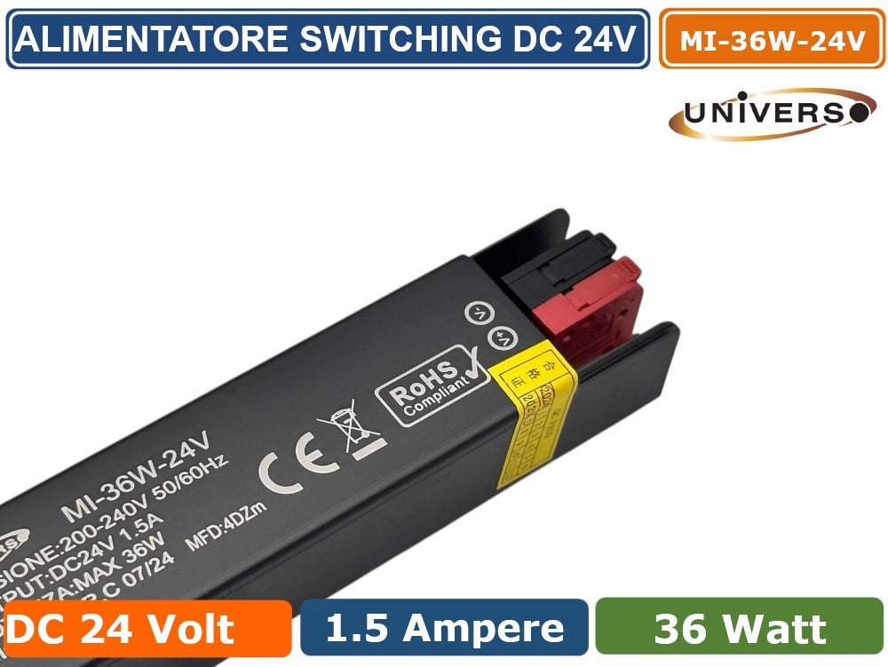UNIVERSO MI-36W-24V ALIMENTATORE SWITCHING ULTRA SLIM DA ESTERNO IP67 CON POTENZA 36W DC 24V 1.5A