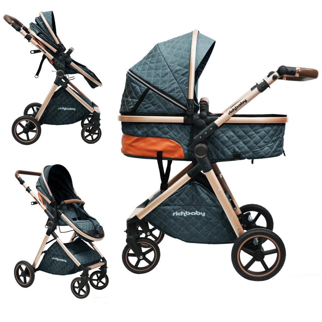Passeggino 2 in 1 con navicella reversibile, blu antico