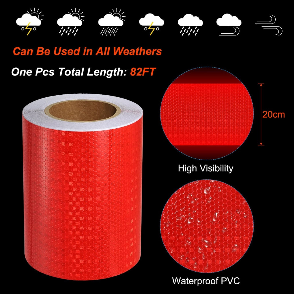 Nastro adesivo riflettente, 20 cm x 25 m, impermeabile, autoadesivo, rosso, per veicoli e sicurezza