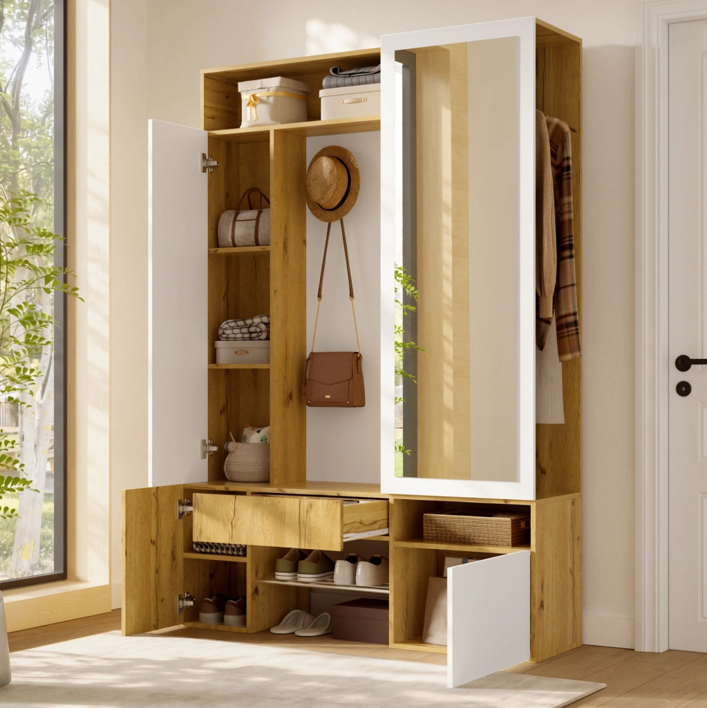Mobile ingresso in MDF con specchio, scarpiera e appendiabiti