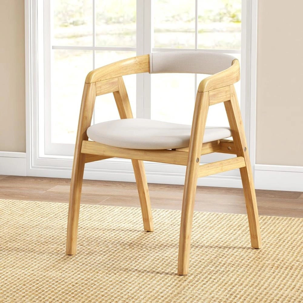 Sedia da pranzo in bambù naturale con schienale curvo e cuscino, ergonomica, resistente, facile da montare, per casa e studio