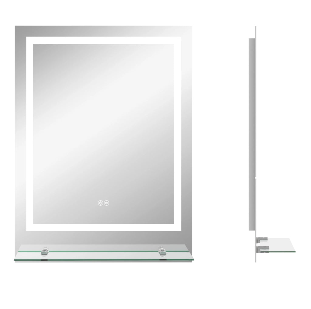 Specchio bagno LED 70 x 50 cm con mensola e funzione antiappannamento