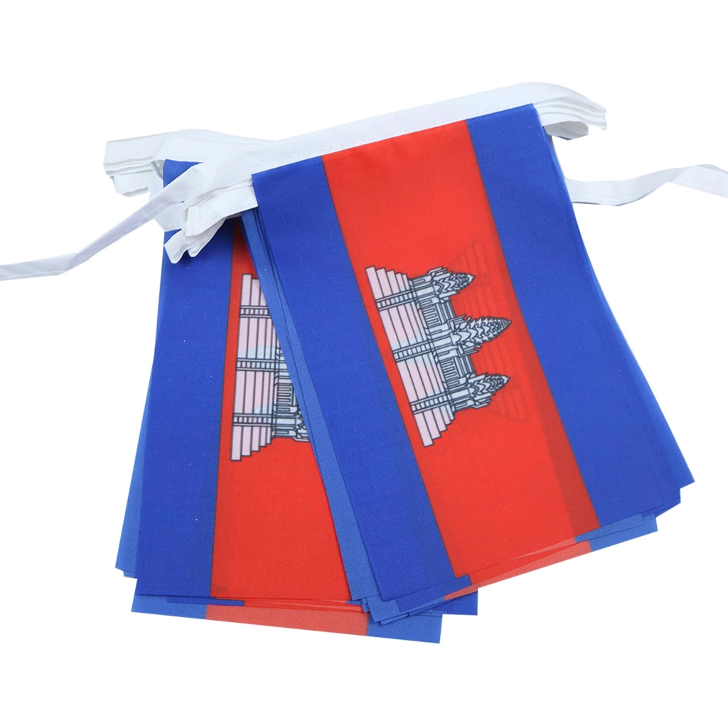 Ghirlanda di bandiere del Cambogia, 20 pezzi, lunghezza 12 metri, dimensioni 45x30 cm, materiale: poliestere
