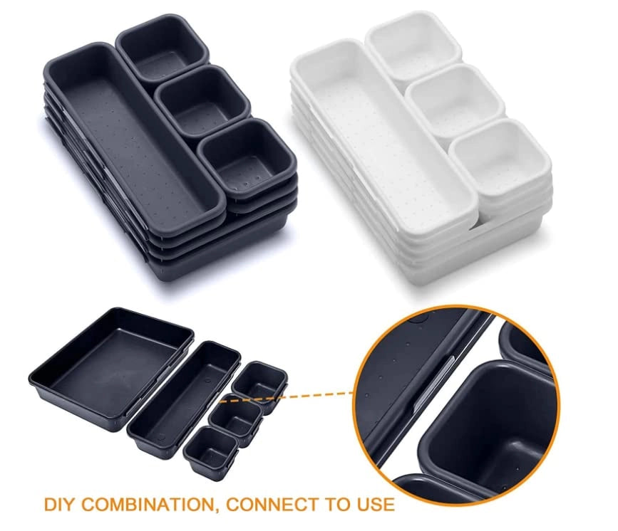 Set di 8 organizer per cassetti, contenitori, 3 dimensioni, grigio scuro