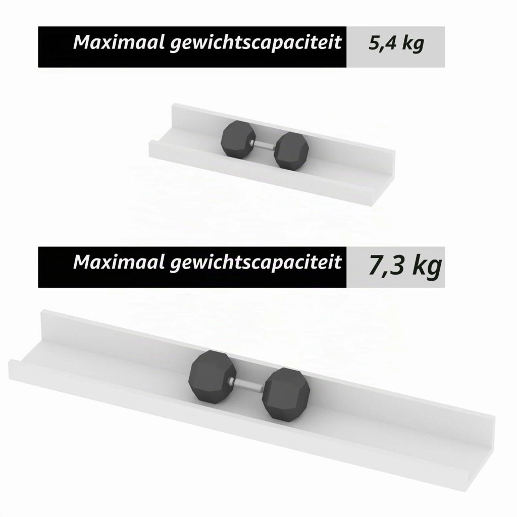 Set di mensole a muro, 60 cm, bianche, sospese, composto da 5 pezzi