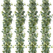 Set di 4 ghirlande di eucalipto artificiale, lunghezza 180 cm, colore verde e bianco