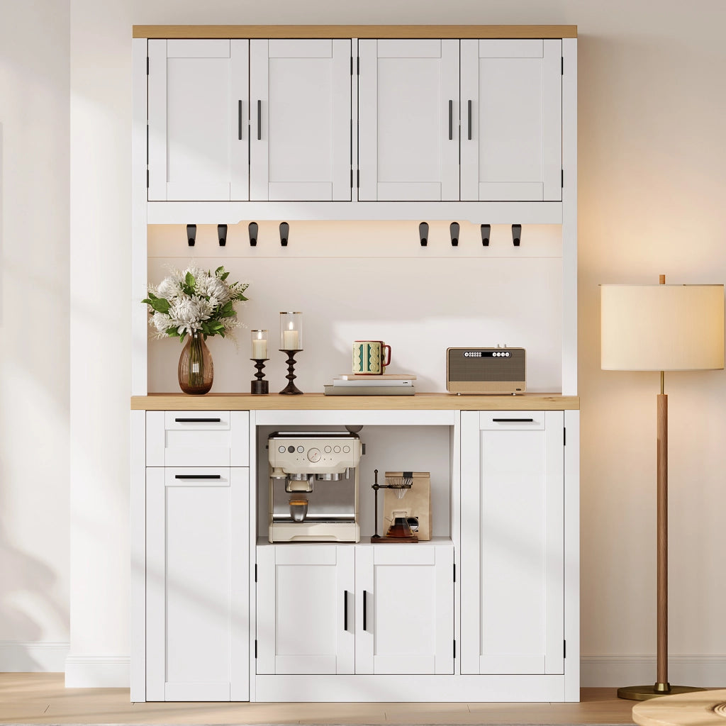 Dispensa da cucina con 3 cassetti, ripiani regolabili, LED e prese - 120 x 40 x 182 cm