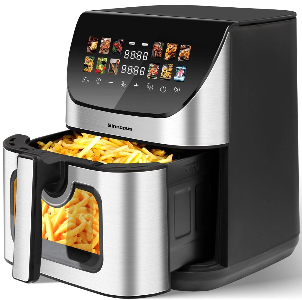 Friggitrice ad aria calda XXL 8,5 L nera con oblò, display a colori, 12 programmi