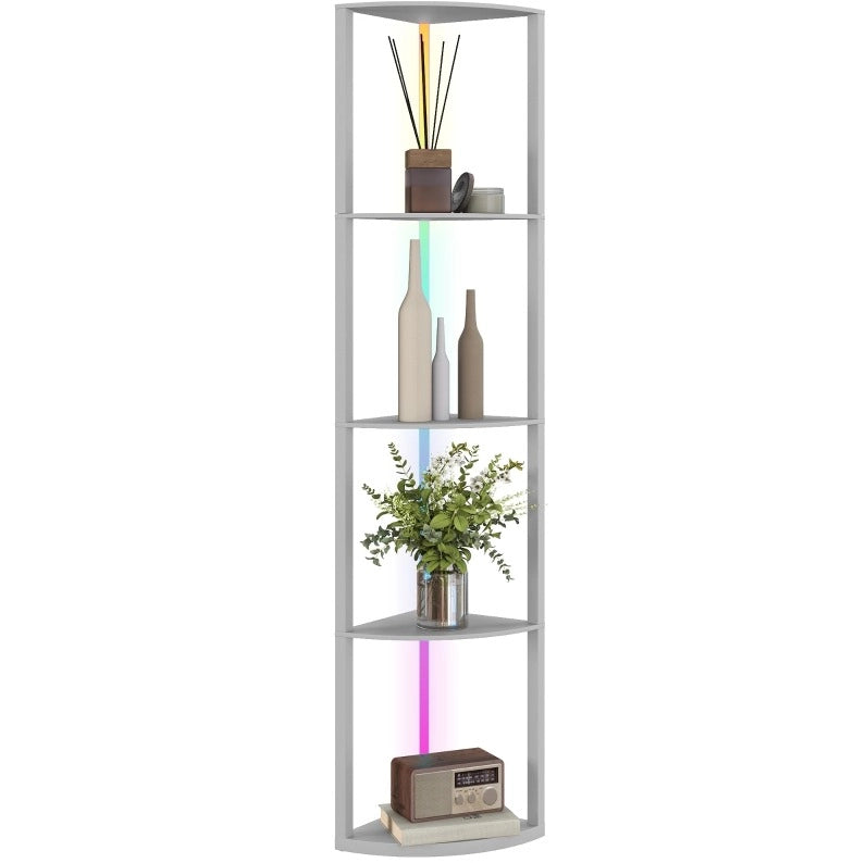 Lampada da terra angolare LED RGB con telecomando e scaffale a 5 ripiani, grigio