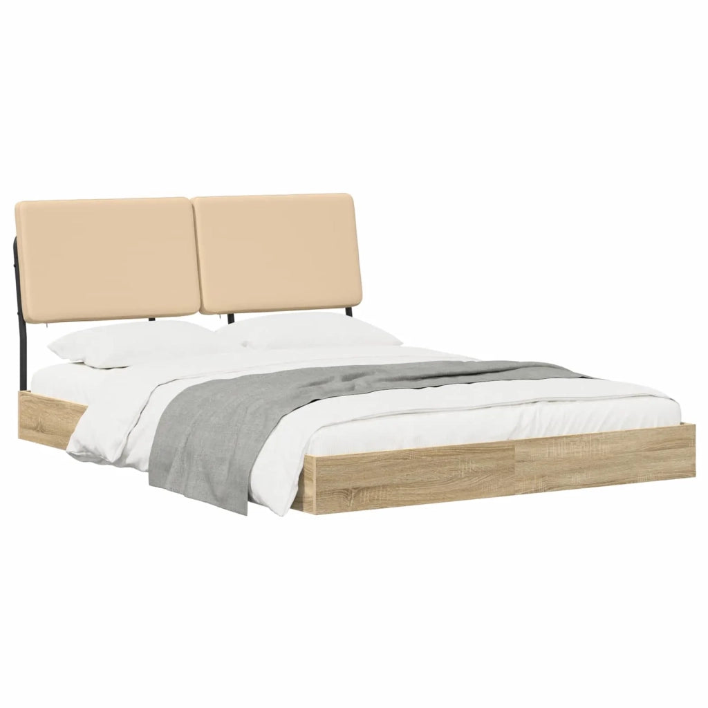 Letto matrimoniale con testiera Rovere Sonoma e crema 3439288