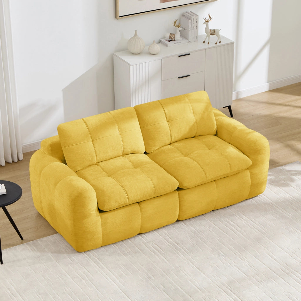 Divano modulare a 2 posti in ciniglia gialla, 194 × 97 × 68 cm