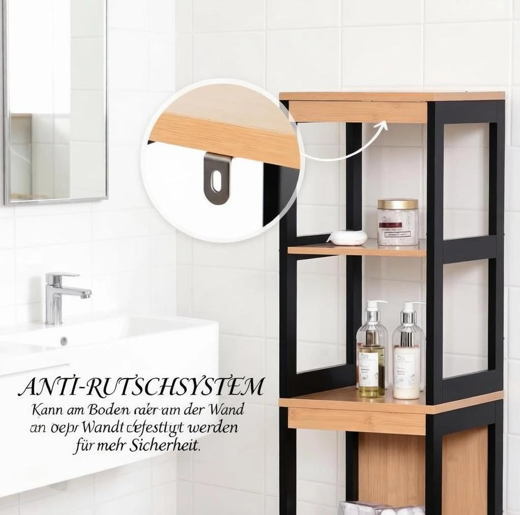 Colonna bagno 30x30x144,3 cm bambù nero, con 2 cassetti