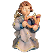 Angelo musicista con corno di legno, 8 cm, dipinto a mano, a tema religioso
