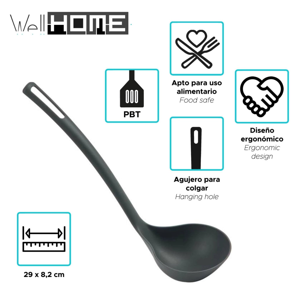 Set di pentole da cucina, 3 pezzi, diametro 16/20/24 cm, in alluminio, colore nero + 6 utensili da cucina