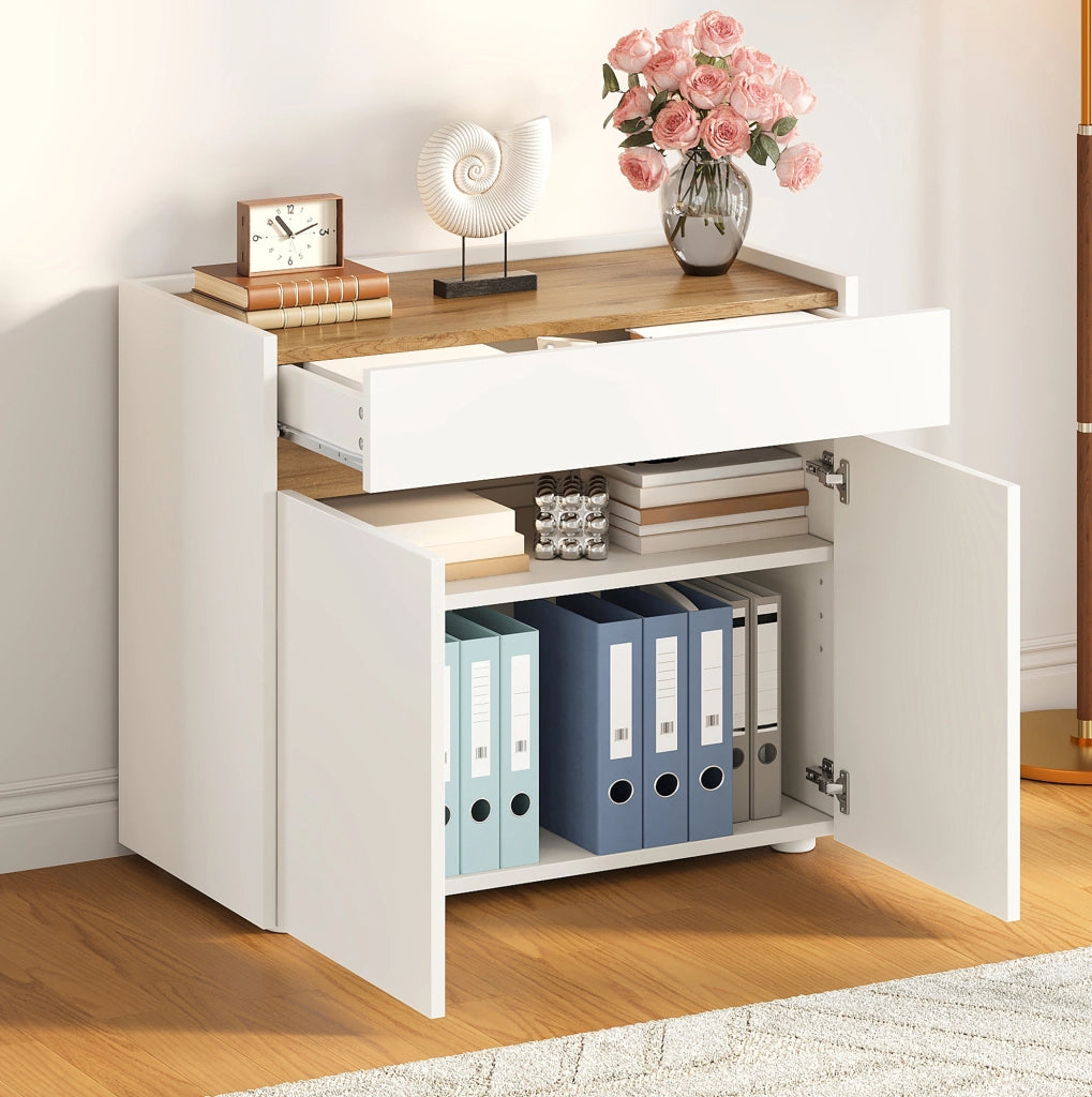Mobile contenitore bianco 80 x 40 x 70 cm con cassetto e ripiani regolabili