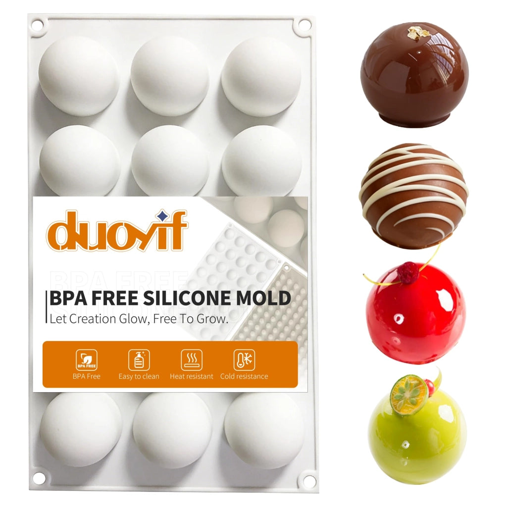 Stampo in silicone per palline Ø 42 mm, 15 cavità, bianco, per mousse, cioccolato, gelato, brownies