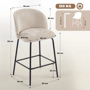 Set di 2 sgabelli da bar con schienale e poggiapiedi in poliestere beige