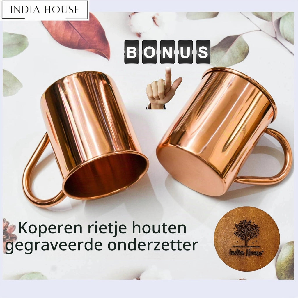 Set per Moscow Mule, composto da 2 pezzi, 100% rame, capacità 450 ml, superficie liscia