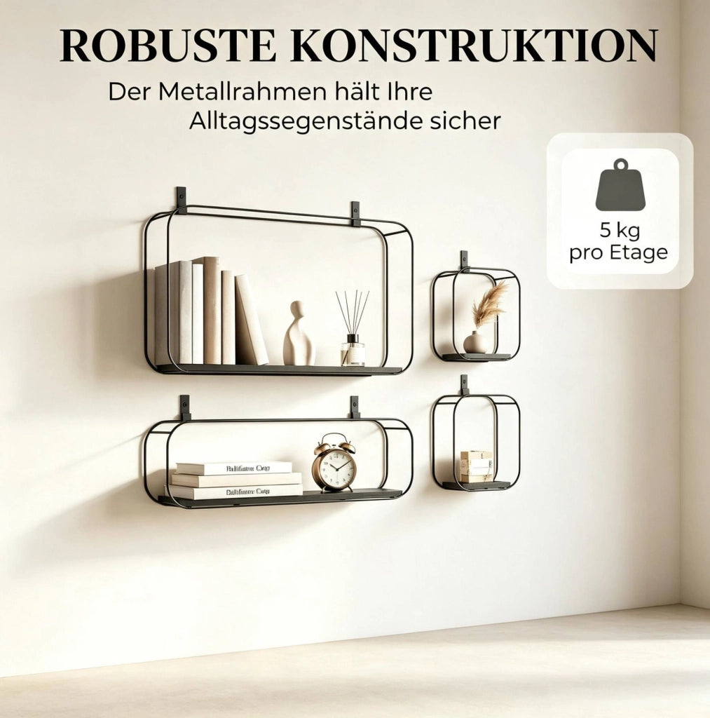 Set di 4 mensole da parete in metallo e MDF nere