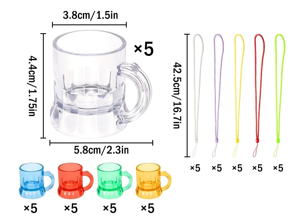 25 bicchieri da shot con manico in plastica, riutilizzabili, con catene