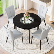 Set tavolo da pranzo rotondo con sedie in PU grigio chiaro piano in MDF e vetro gambe in metallo nero