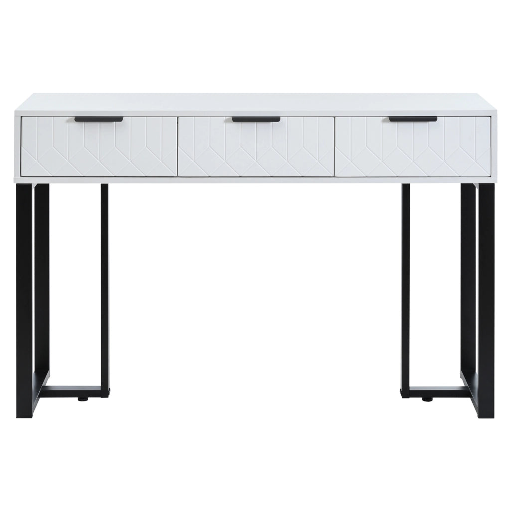 Consolle 120x36x80 cm in MDF bianco e nero, con cassetti per ingresso