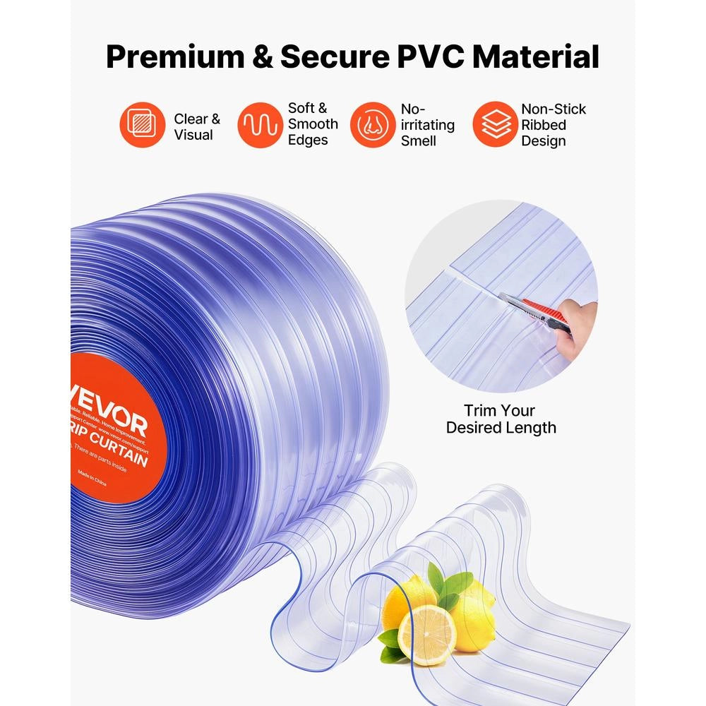 MS-0010 tenda a strisce trasparente PVC, 45,7 m x 30,5 cm, strisce per porte a coste, rotolo grande resistente per garage, magazzini e supermercati