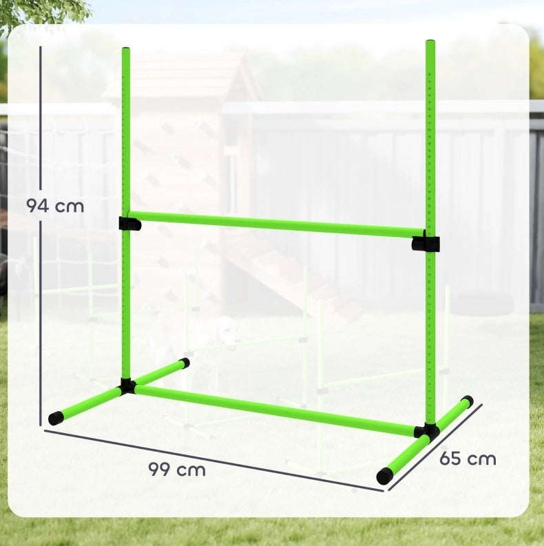 Set agility per cani regolabile in altezza con borsa, verde