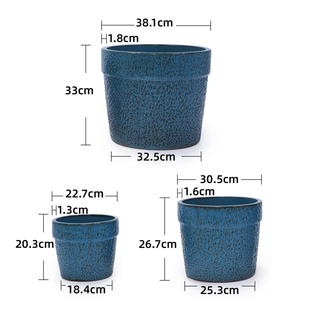 Vaso per piante in ceramica 49x49x45;5 cm con foro di drenaggio; blu anticato