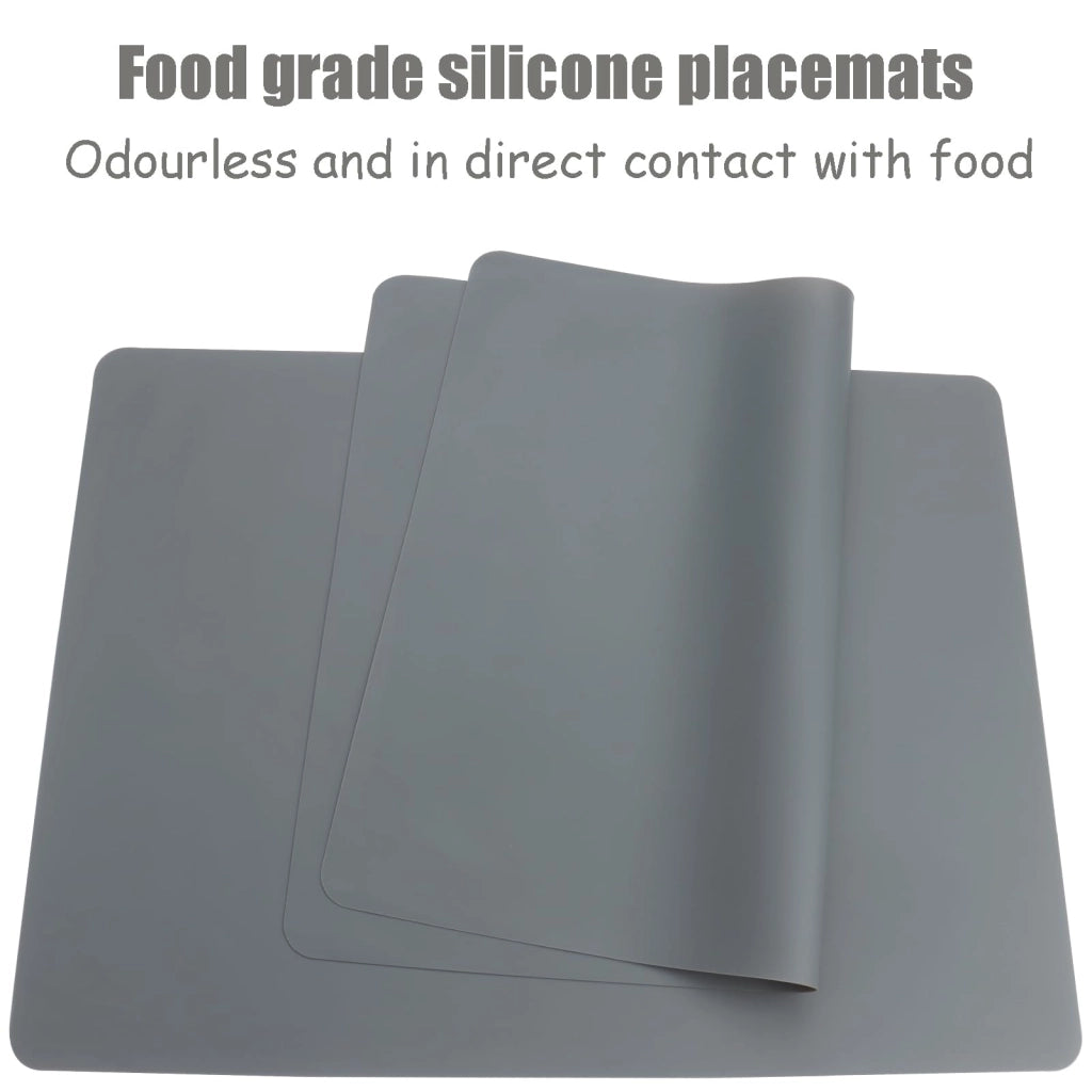 Set da 2 sottopiatti in silicone, con rivestimento antiaderente, antiscivolo e resistente al calore, colore grigio