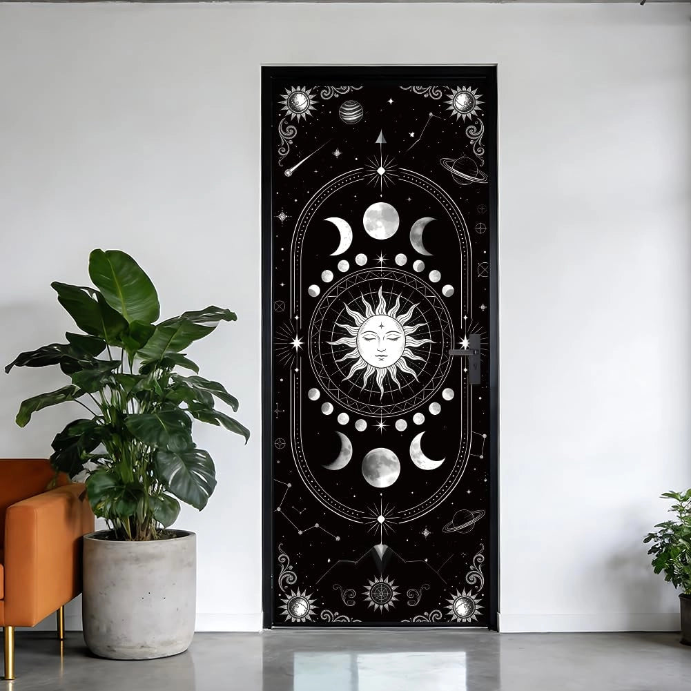 Adesivi per porte, dimensioni 80x200 cm, design gotico con sole e luna, set da 2, in PVC