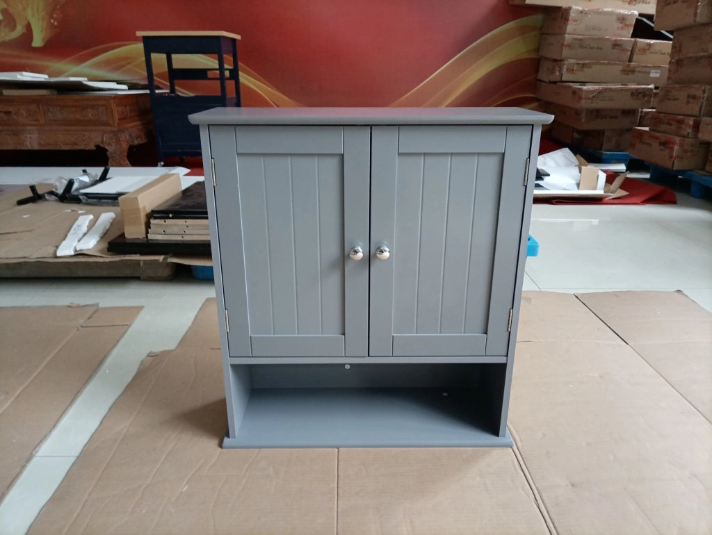 Mobile bagno da parete in MDF con 2 ante e ripiani regolabili, grigio, 54,6x19,8x60 cm