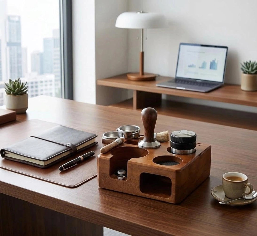 Portafiltro da 58 mm in legno di noce, organizer per baristi