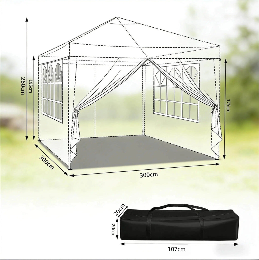 GAZEBO Pieghevole 3 x 3 m Altezza regolabile Beige con pareti laterali