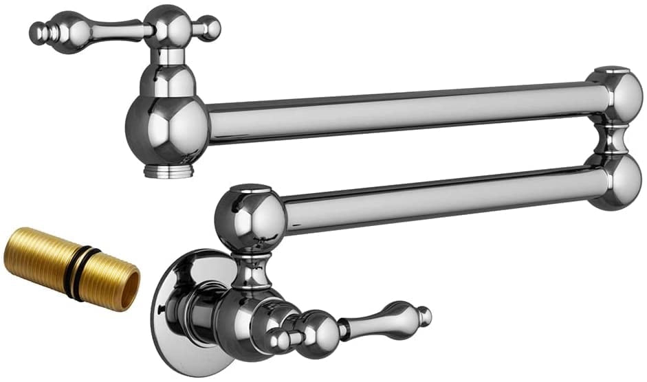 Rubinetto di riempimento per pentole da parete con doppia maniglia, ottone cromato, 1/2" IPS, beccuccio orientabile da 22,7 pollici