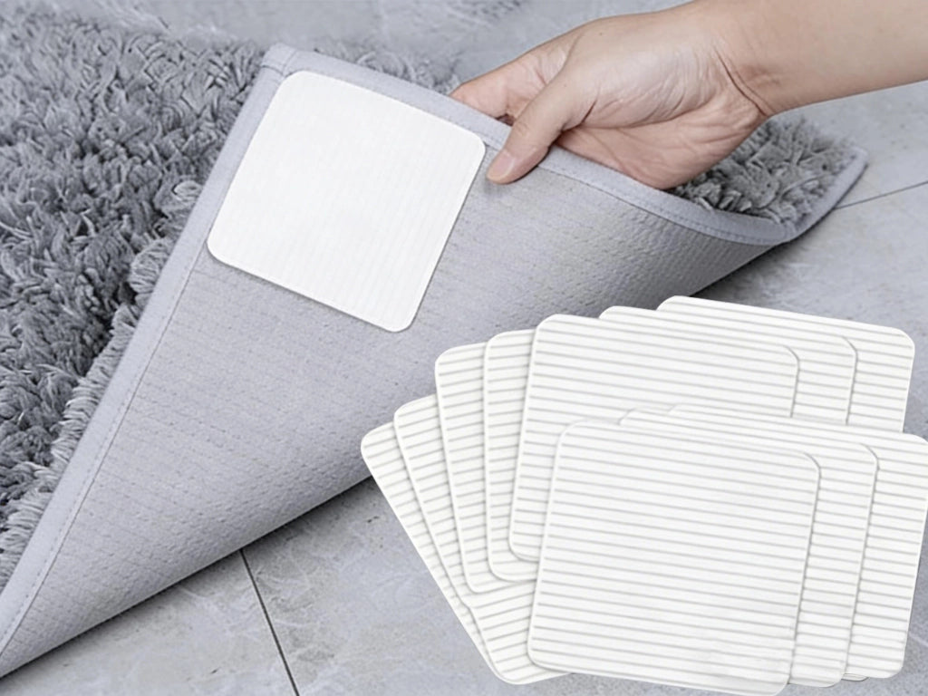 Set di 10 fermate per tappeti antiscivolo, adesive, rettangolari, bianche