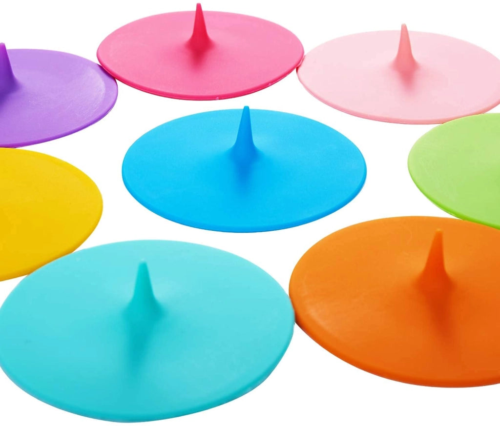 6 coperchi in silicone e vetro per bicchieri, colorati, rotondi, adatti al lavaggio in lavastoviglie