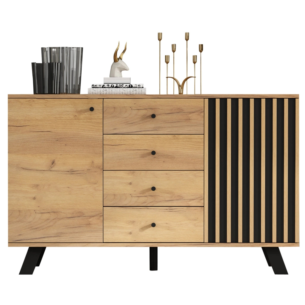 Set credenza e mobile TV; 120 × 38 × 75 cm e 150 × 38 × 44 cm; naturale e nero