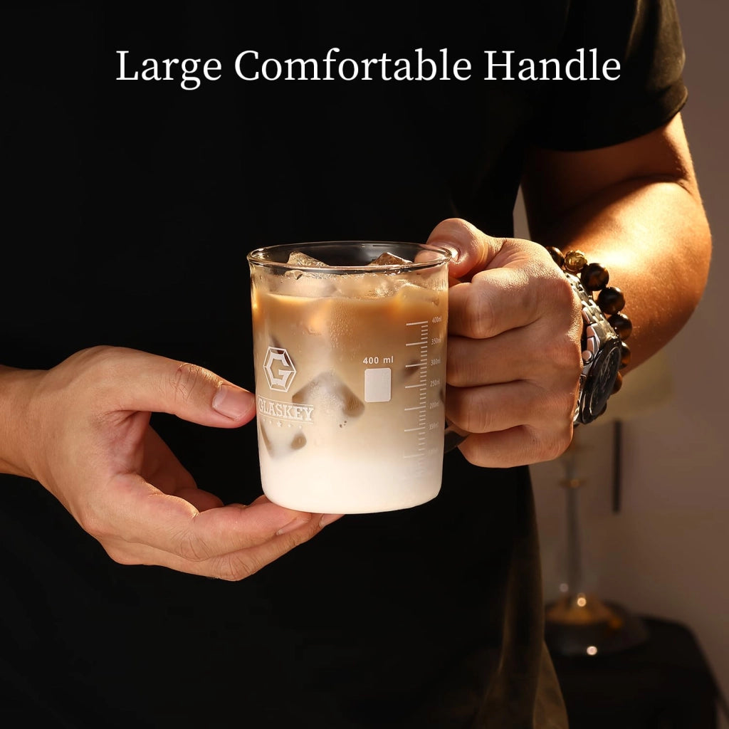 Bicchiere in vetro borosilicato da 400 ml con manico e scala graduata